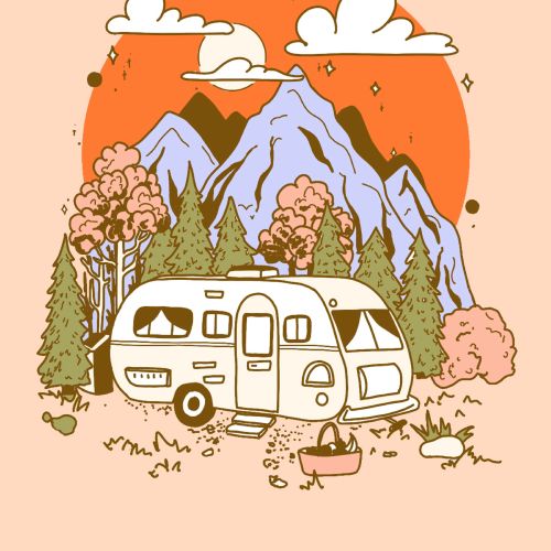 Sticker art of "Camping in the Pacific Northwest"