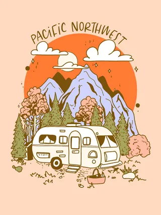 Sticker art of "Camping in the Pacific Northwest"