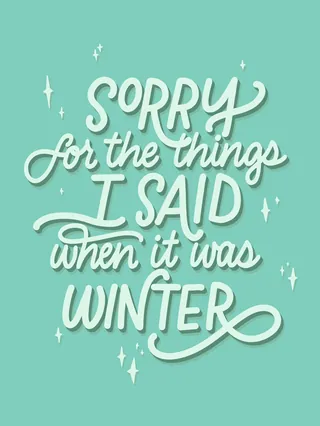 Quote saying sorry for things said when it was winter in decorative text