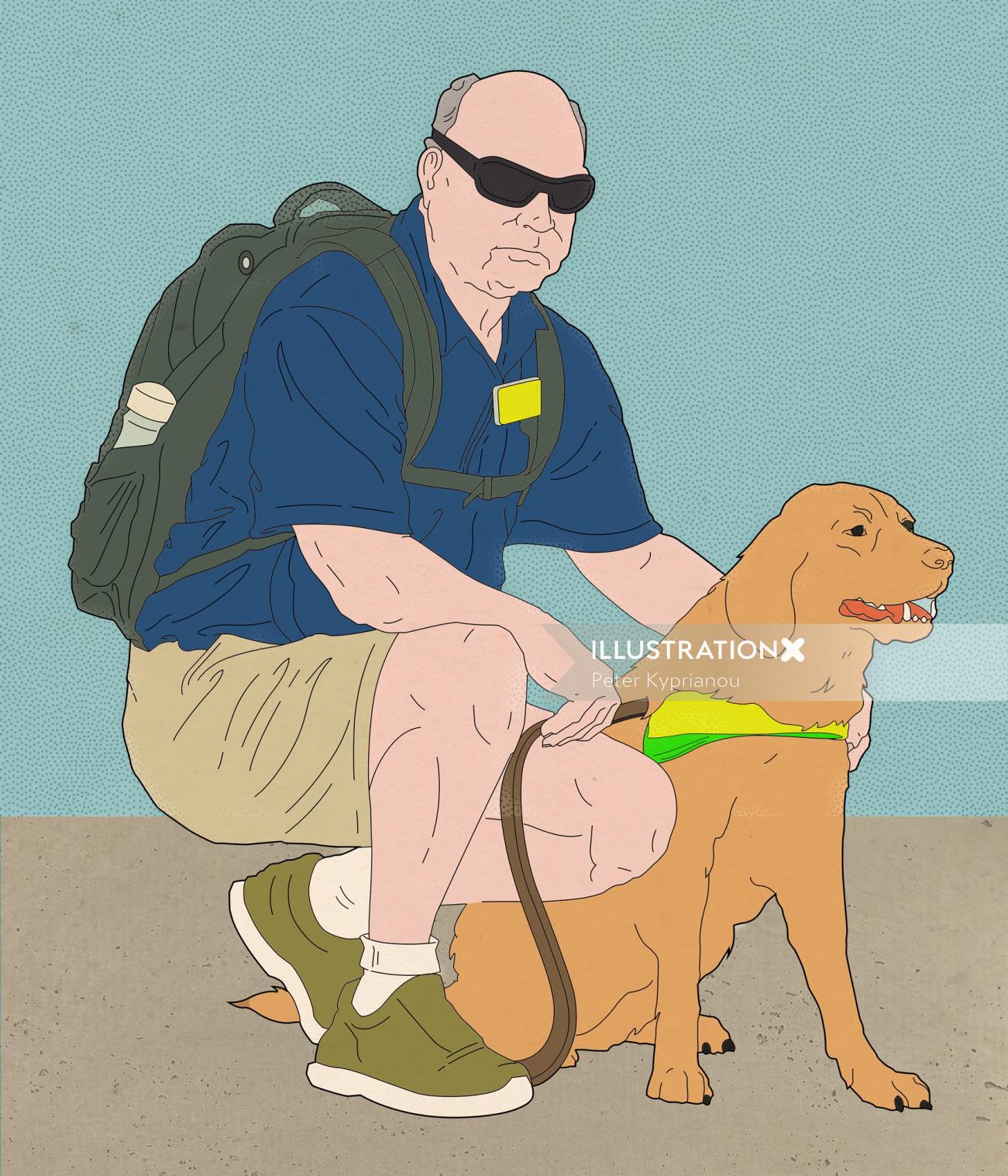 犬と老人のデジタルアート