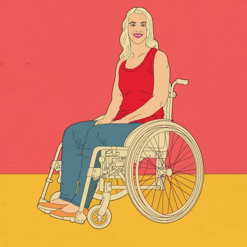 Woman in a wheelchair line and color art