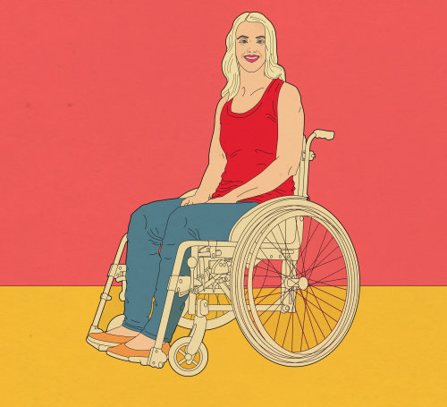 Femme dans une ligne de fauteuil roulant et art de couleur