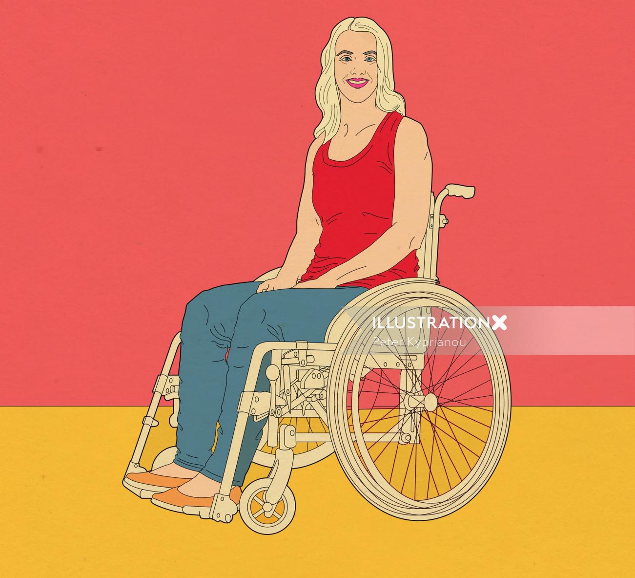 Woman in a wheelchair line and color art