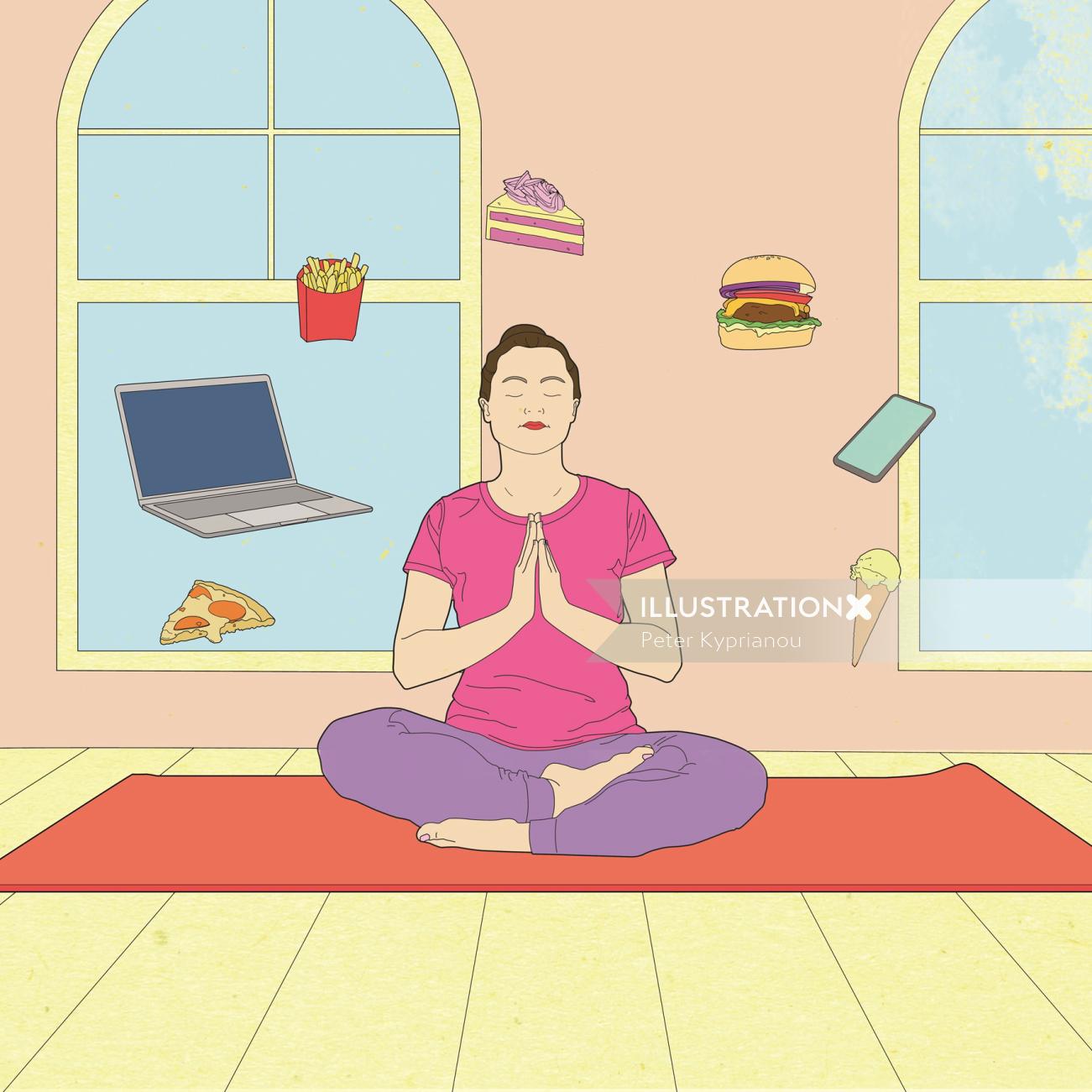 Illustration of a Woman doing Yoga
