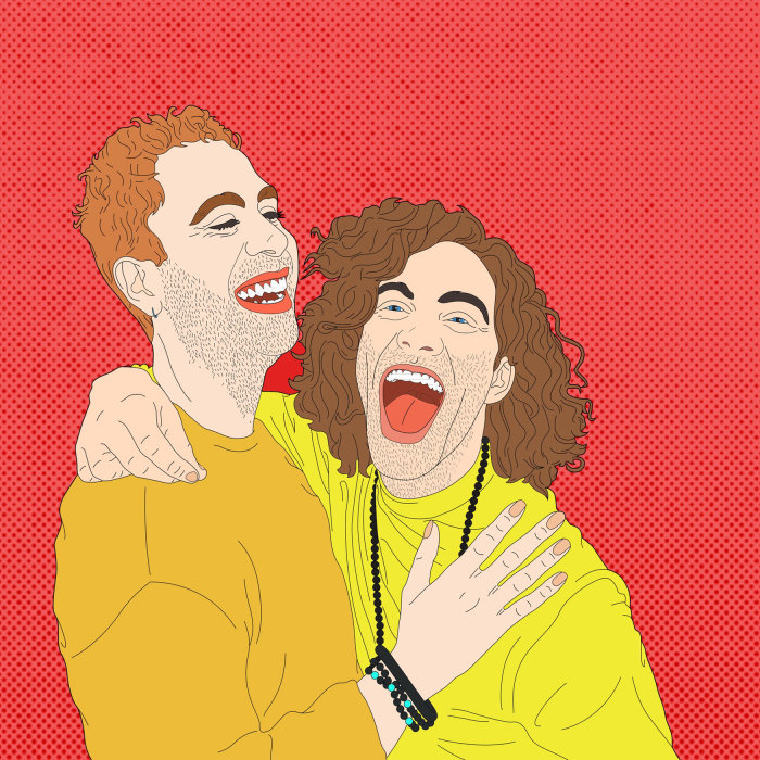 笑っている愛のカップルのラインの肖像画