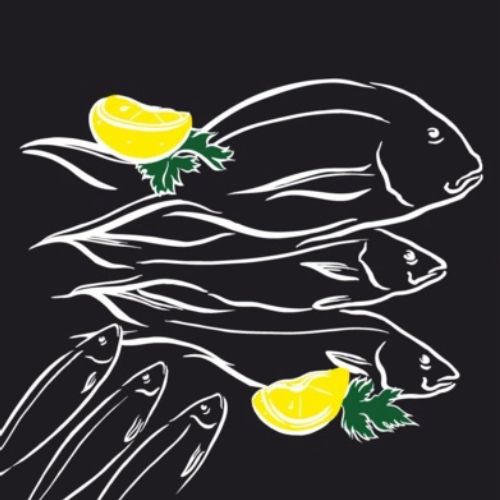 Line art of fish with yellow lemon