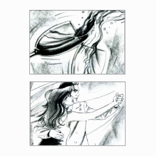 Storyboard of wine spilling and couple dance
