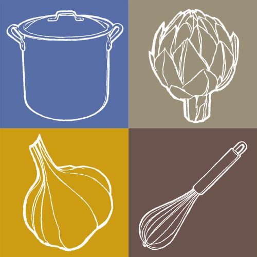 Pictogram of Utensils and vegetables

