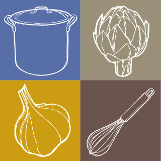 Pictograma de utensílios e legumes

