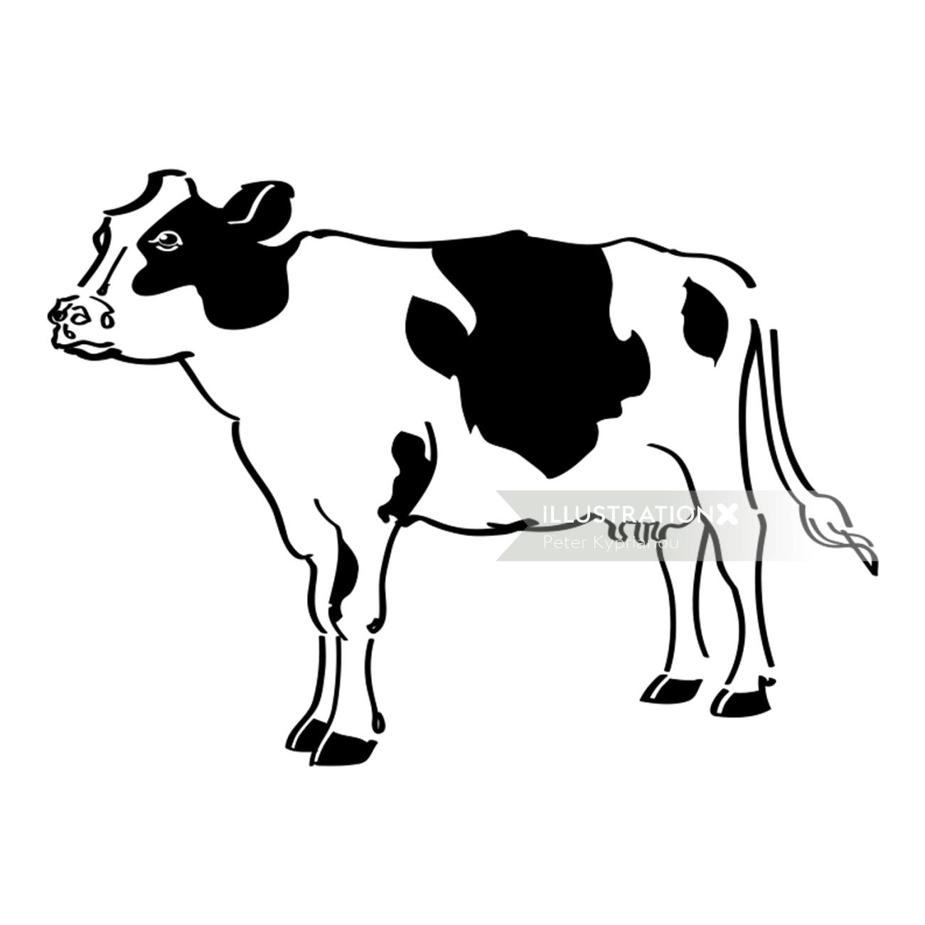 白い背景の上の牛のラインアート