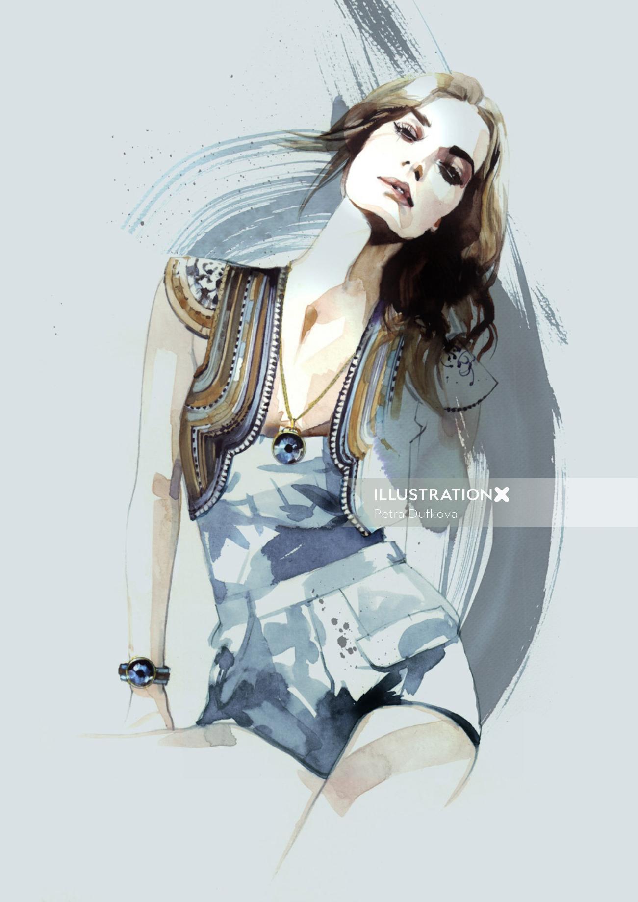 Painting of fashion girl