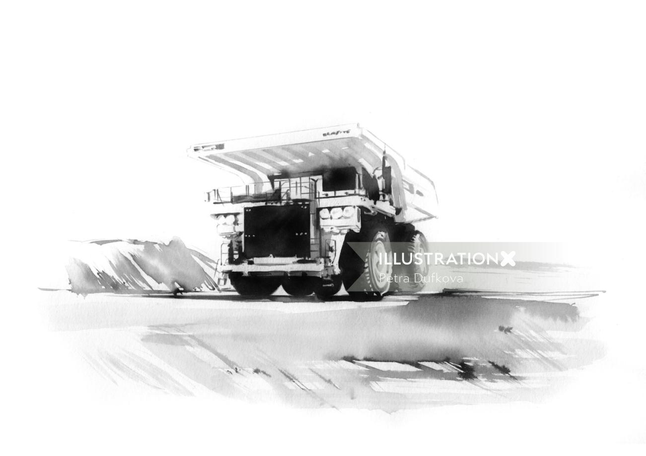 watercolor art of trucker