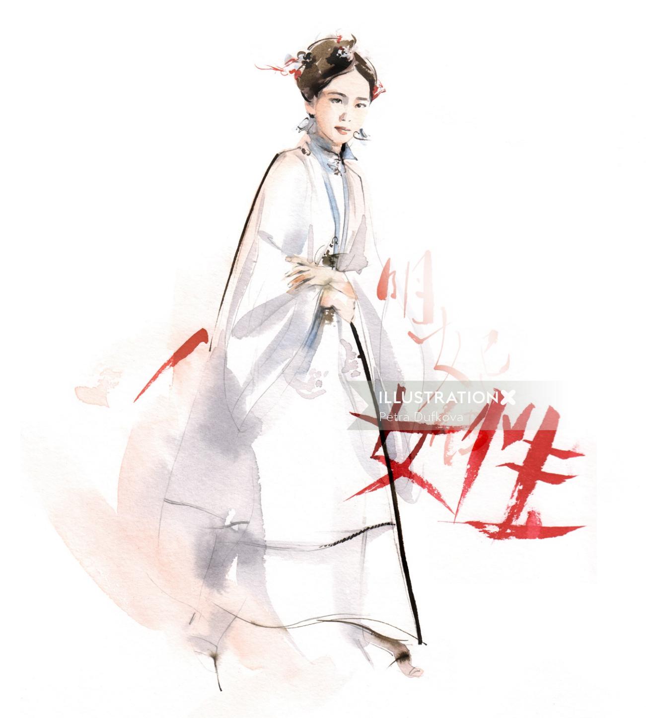 Femme de luxe de mode dans l&#39;usure japonaise