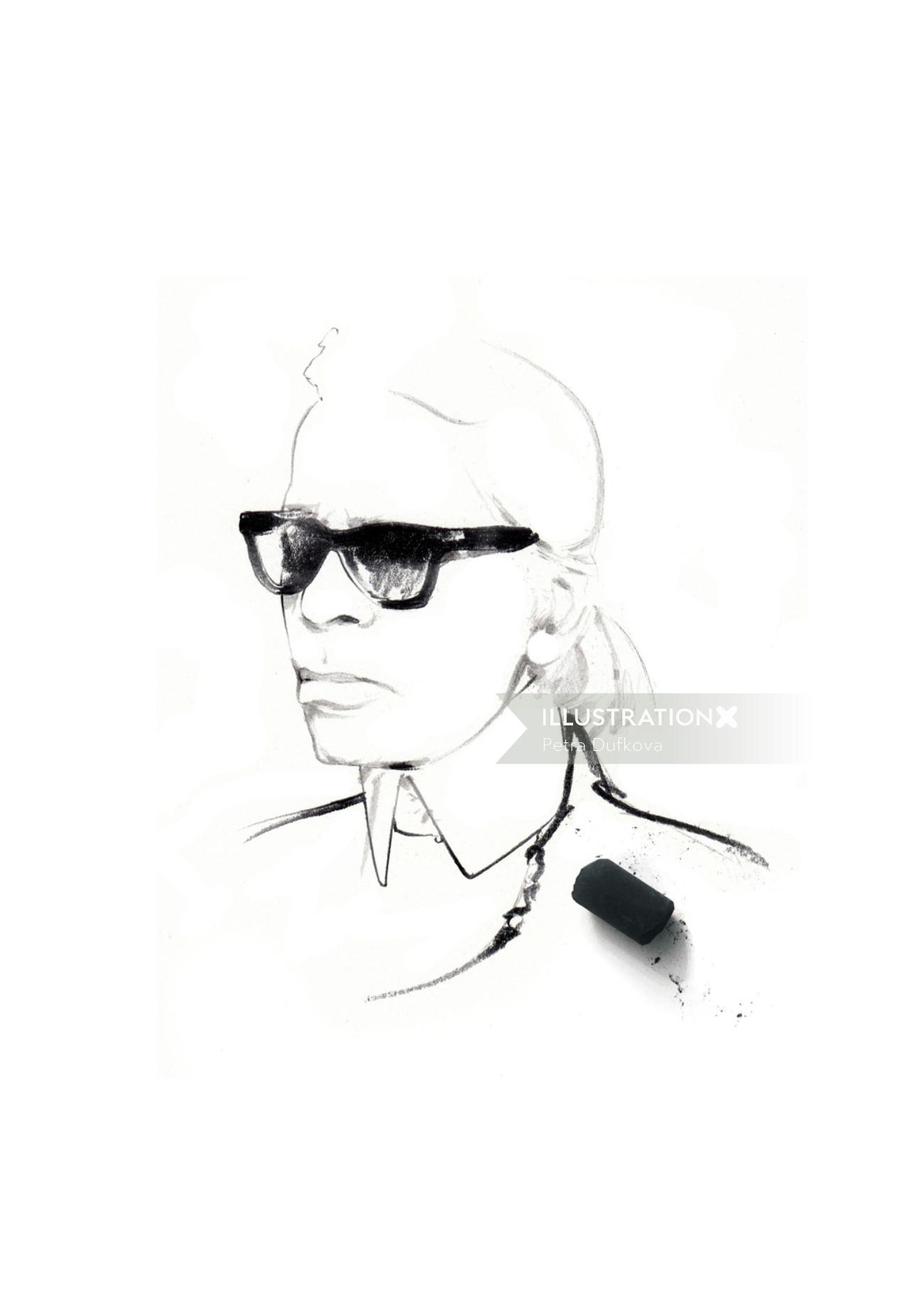 Lineart of woman with black glasses