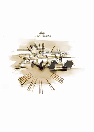 Sepia illustration of Carollinum Museum clock and architecture by Petra Dufkova
