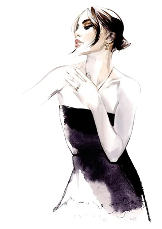 Elegant woman in a black strapless dress with earrings by Petra Dufkova