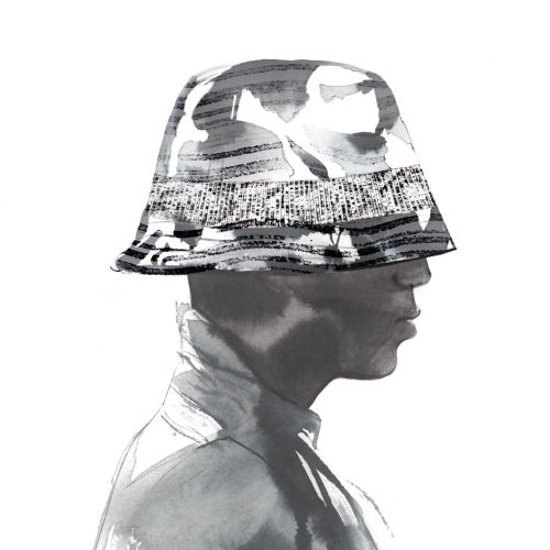 Monochrome profile of person wearing patterned bucket hat by Petra Dufkova
