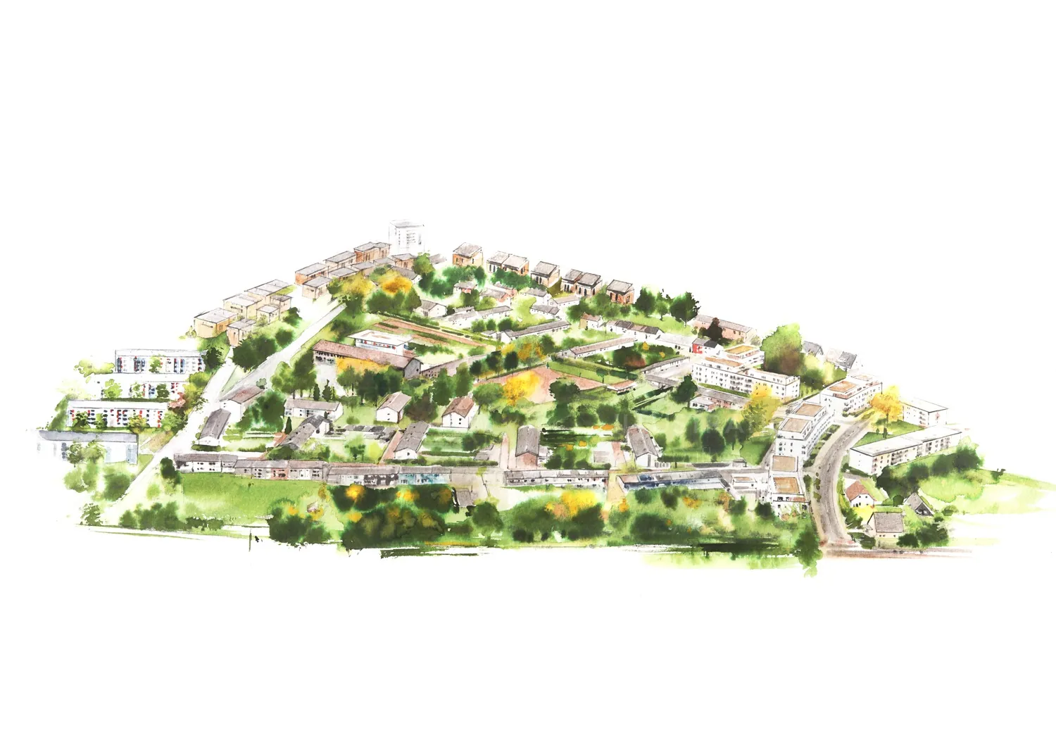 Aerial view of suburban houses and greenery by Petra Dufkova