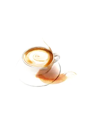 Watercolor painting of a coffee cup with latte art on white background