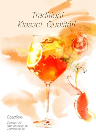 Sbagliato cocktail with orange slice and flower decoration