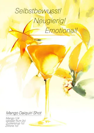 Yellow mango daiquiri cocktail with tropical fruit garnish