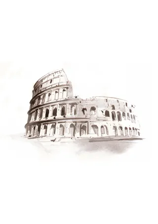Black and white sketch of the ancient Roman Colosseum