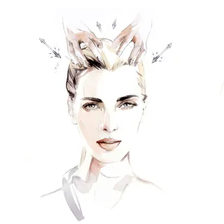 Watercolor portrait of a woman with subtle crown details.