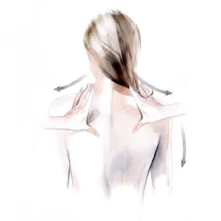 Back massage with hands and arrows showing massage directions