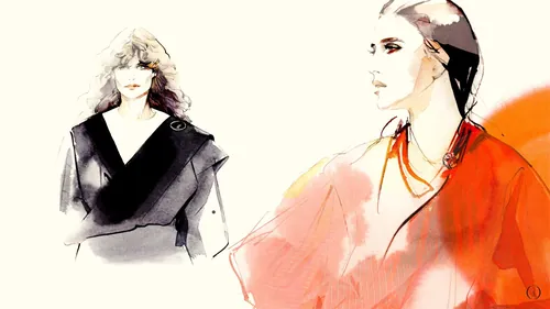 Fashion illustration of two women in stylish clothing by Petra Dufkova