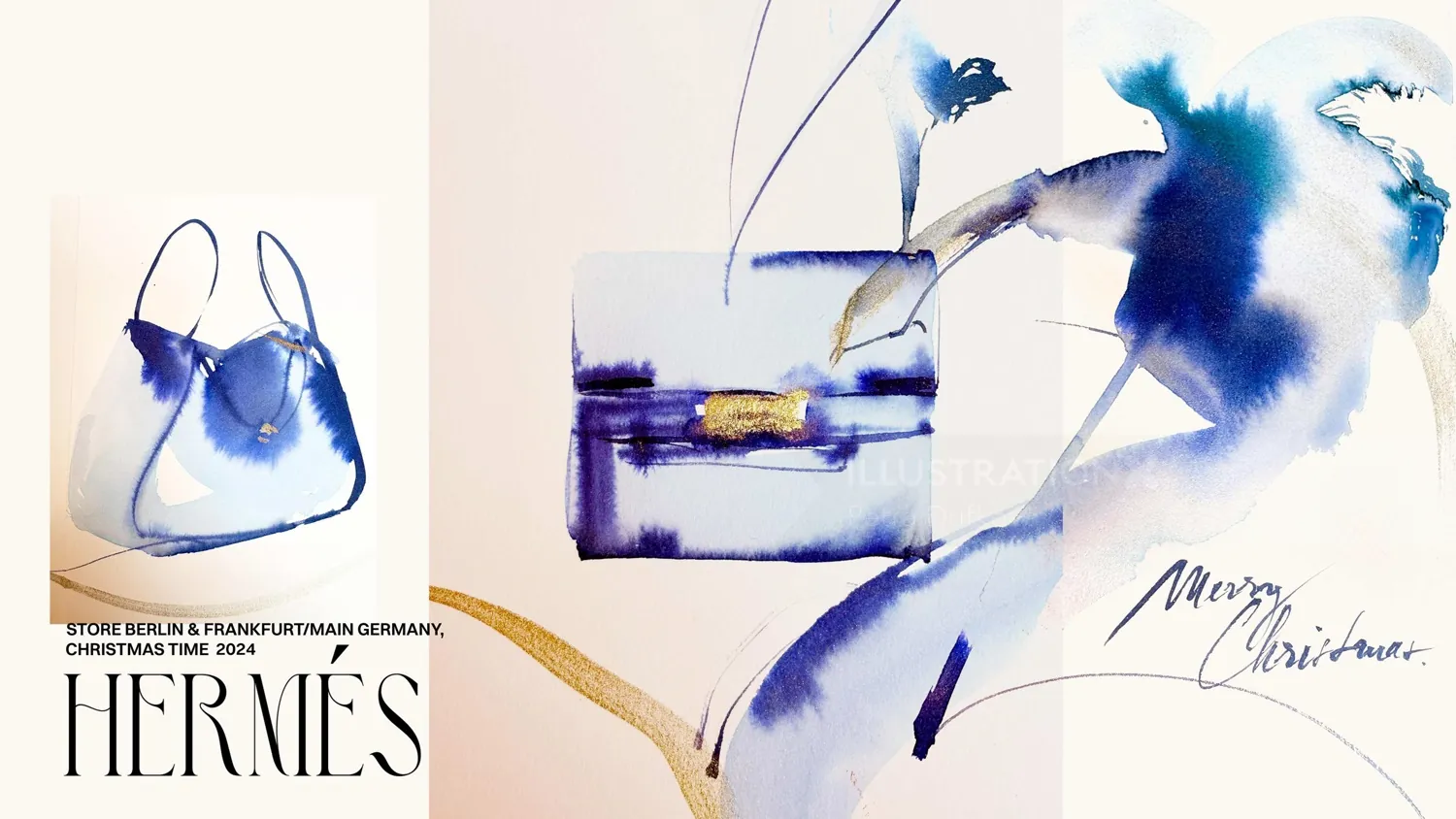 Illustration of blue handbags and flowers by Petra Dufkova