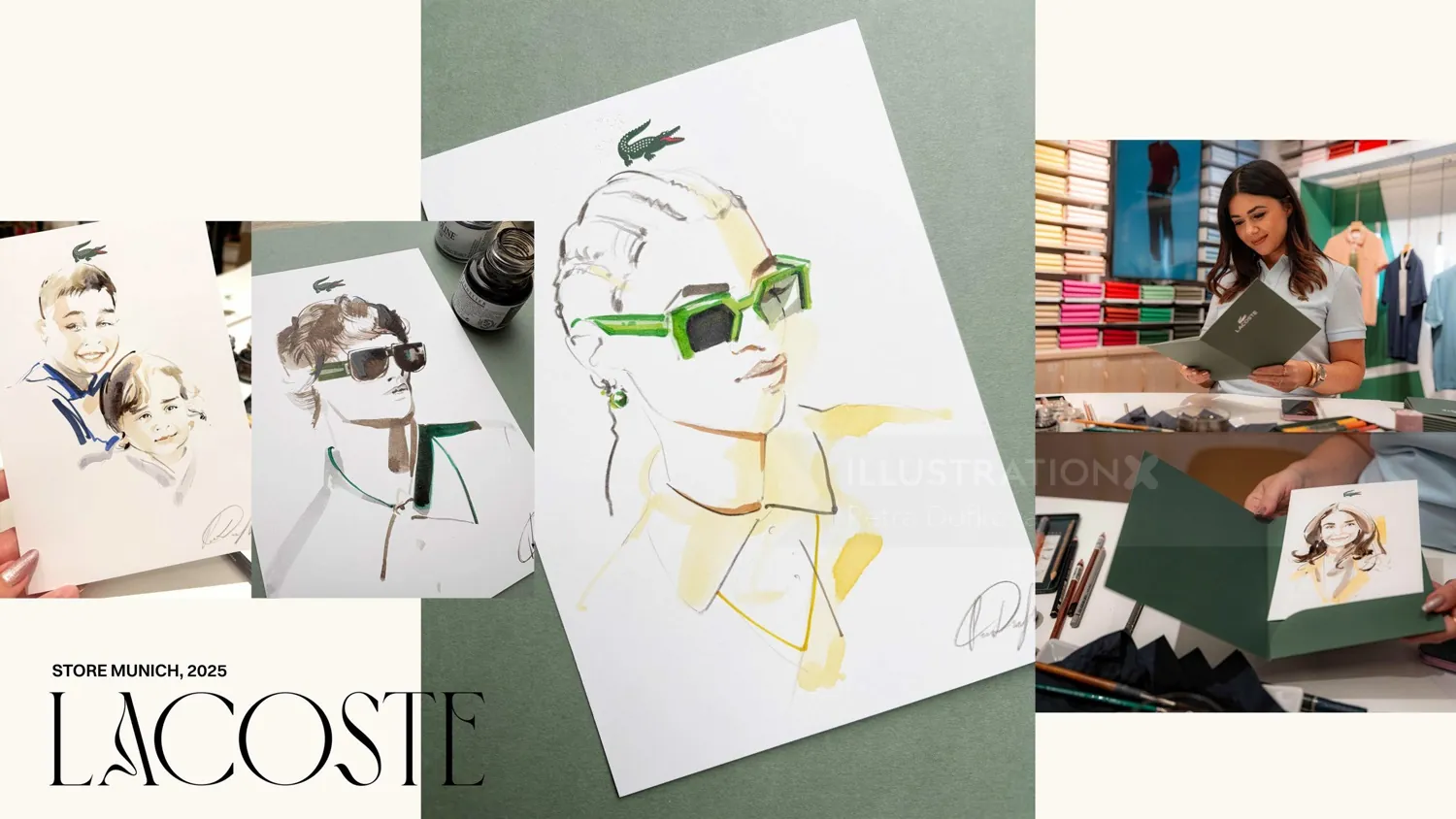 Fashion sketches including sunglasses and a woman drawing by Petra Dufkova
