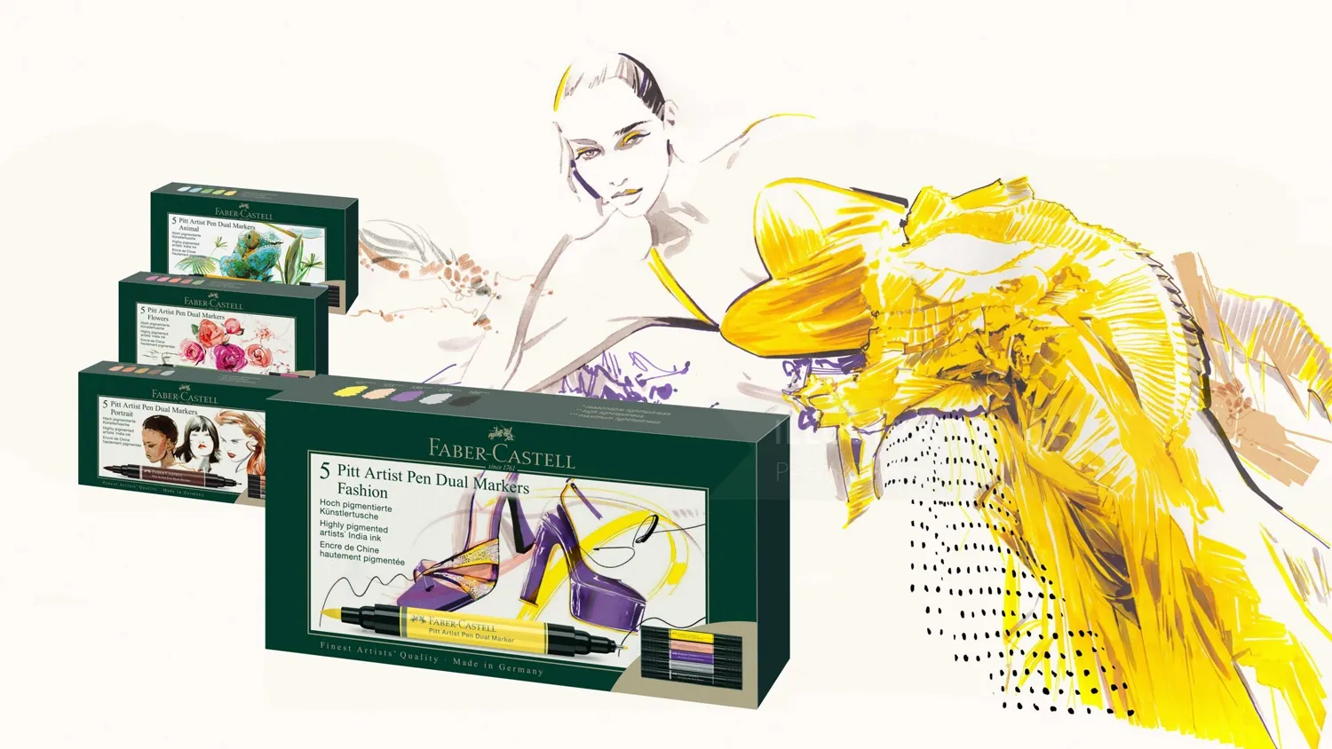 Pastel art sets with fashion illustration by Petra Dufkova
