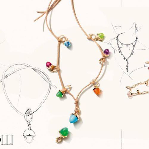Colección de joyas con piedras preciosas de colores y cadenas de oro de Petra Dufkova