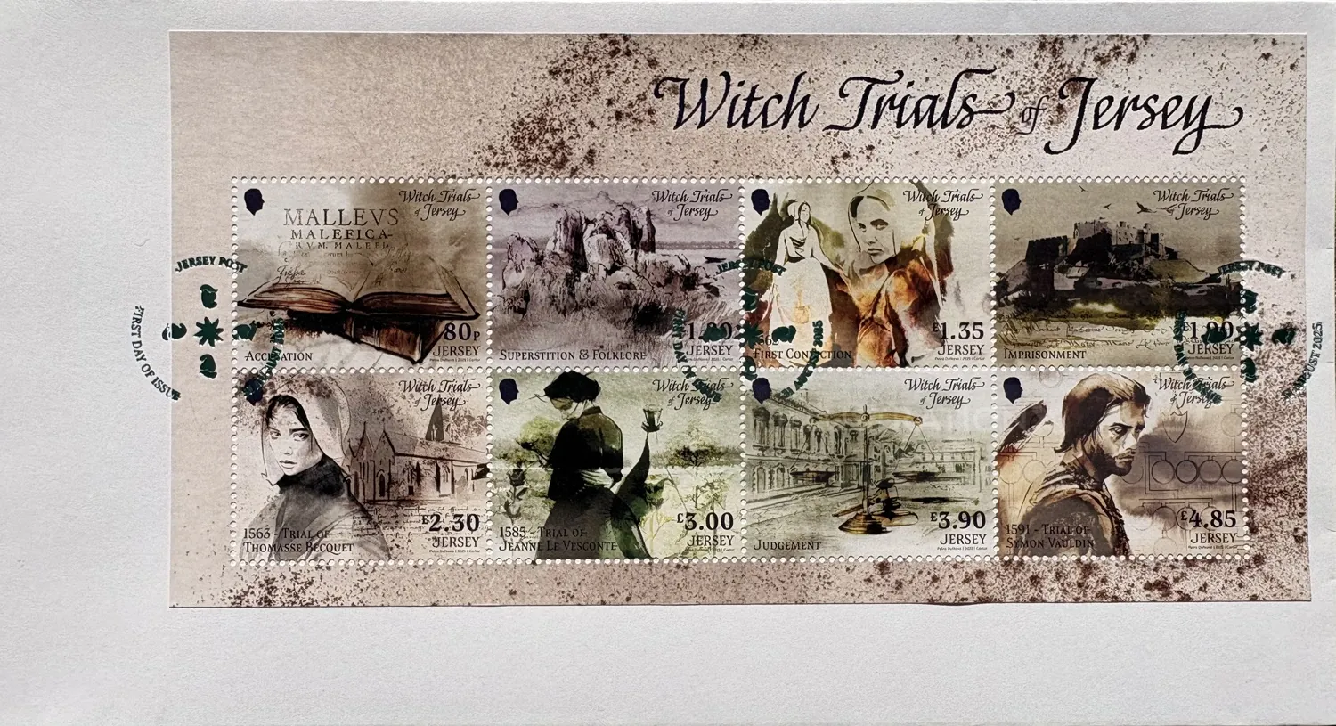 Jersey Witch Trials commemorative stamps by Petra Dufkova
