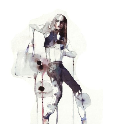 Fashion Illustration of woman model with bag
