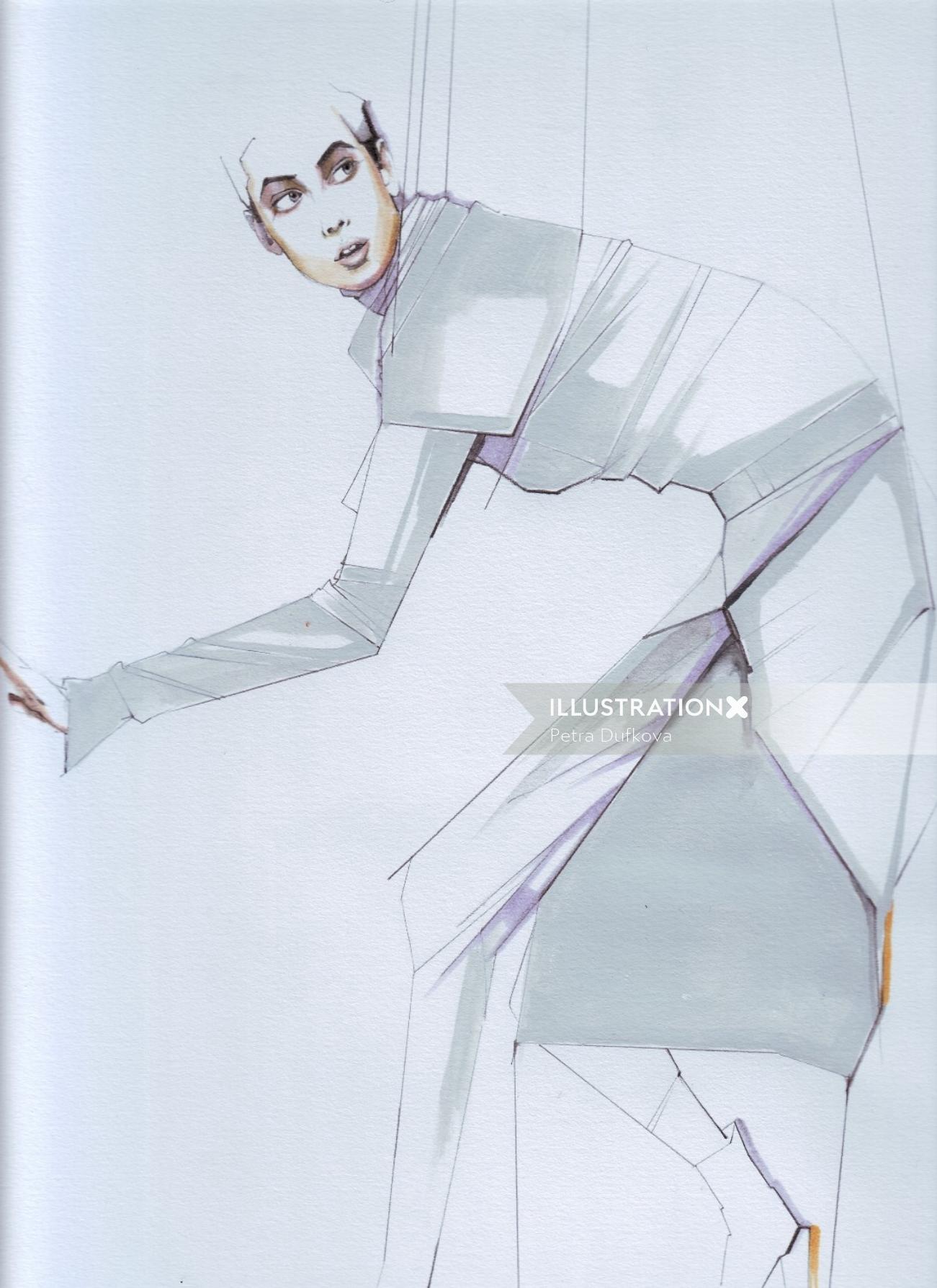 Fashion Line illustration of woman with strings
