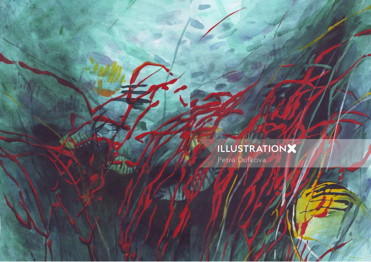 watercolor illustration of underwater corals
