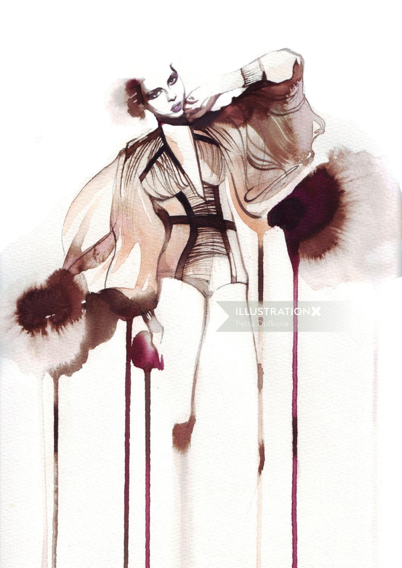 Watercolor dripping of model art