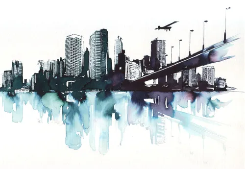 watercolor art of cityscape