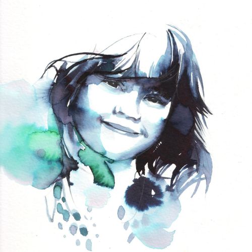 Watercolor art of little girl

