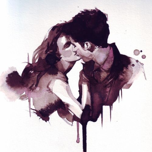 Watercolor couple kissing