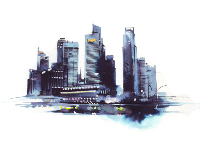 Cityscape watercolor illustration 