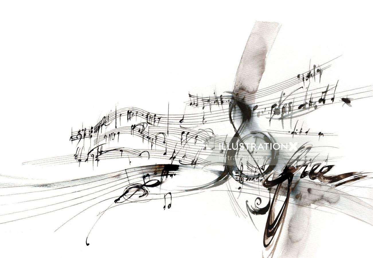 Ilustración de línea de notas musicales