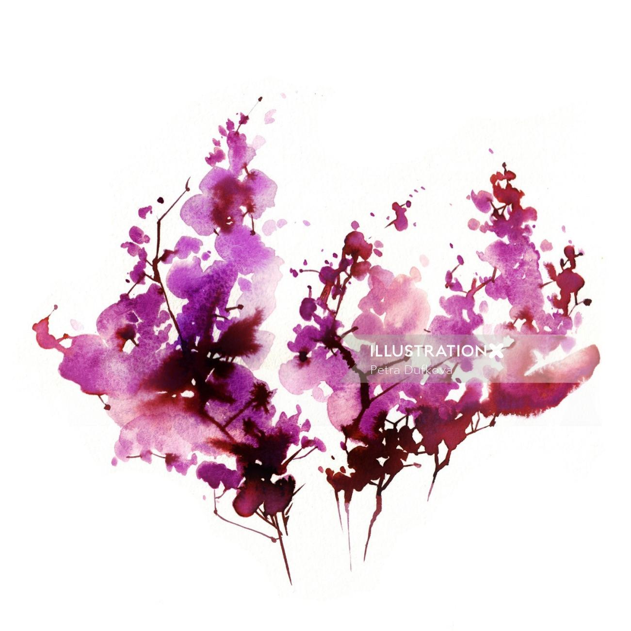 ilustração de flores rosa natureza solta