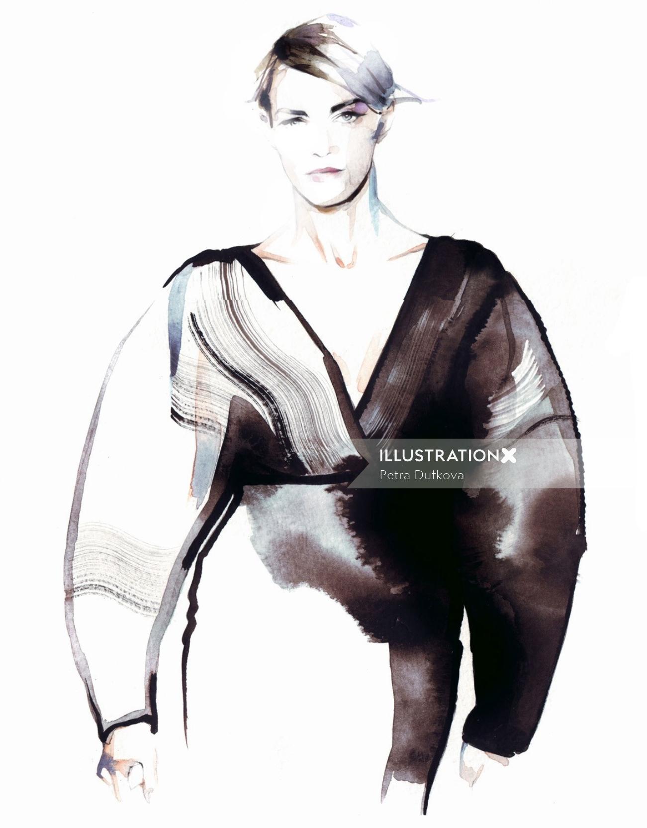 Water color art of fashion model