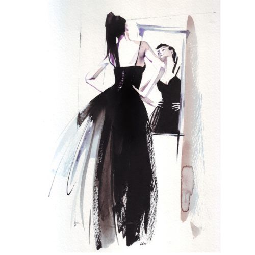 Black gown fashion illustration 