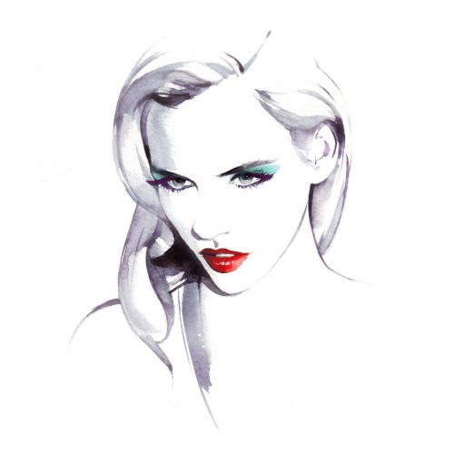 Beauty loose illustration of woman with red lips
