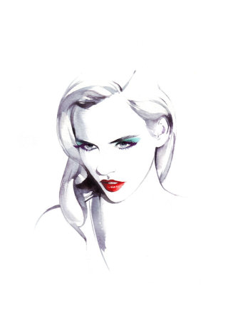 Ilustração solta de beleza de mulher com lábios vermelhos
