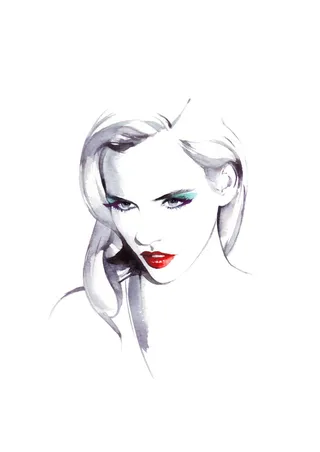 Beauty loose illustration of woman with red lips
