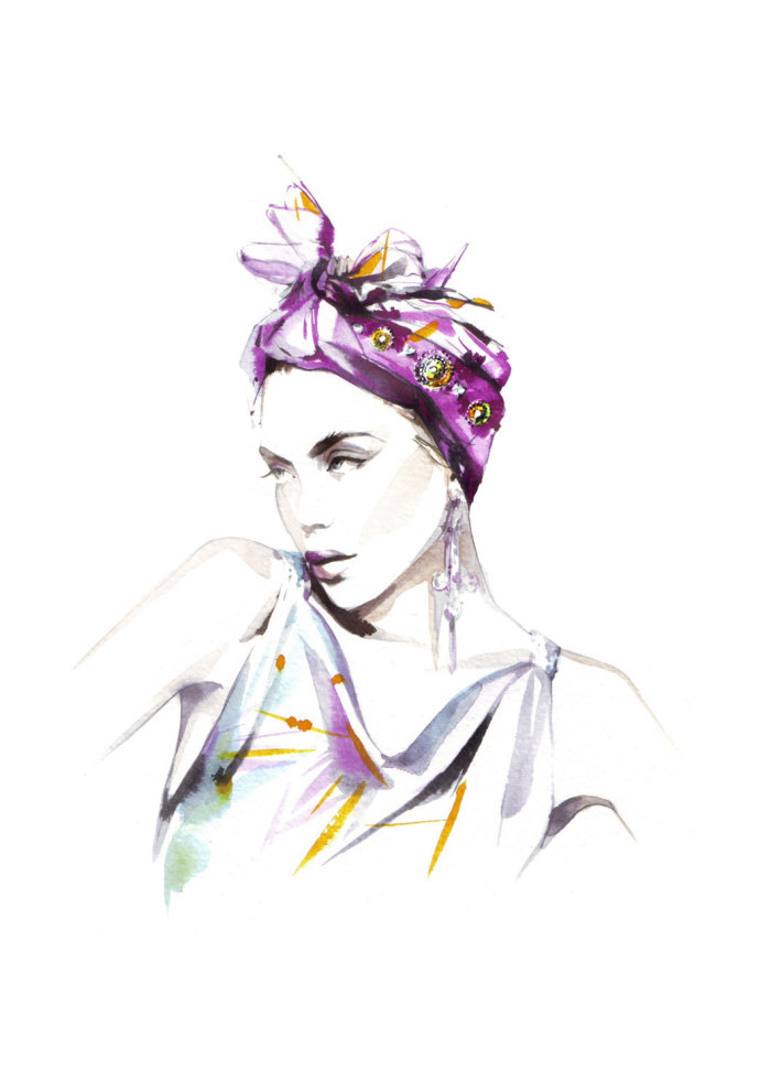 Watercolor beauty illustration woman model
